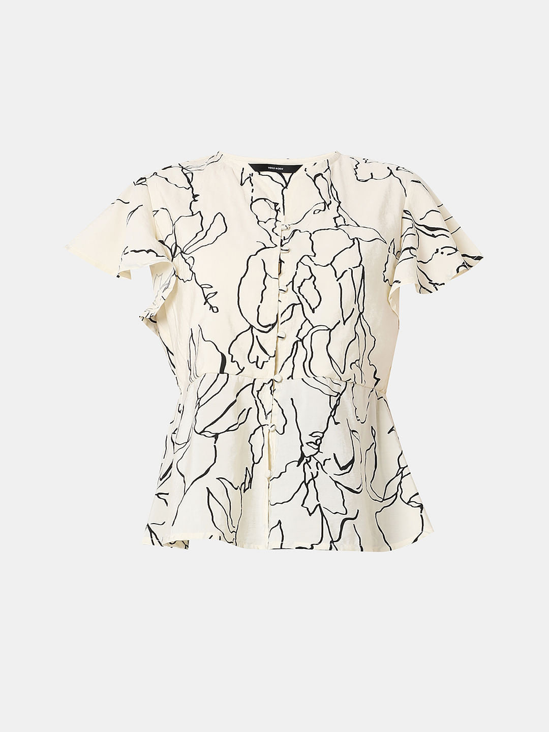 White Printed Peplum Top