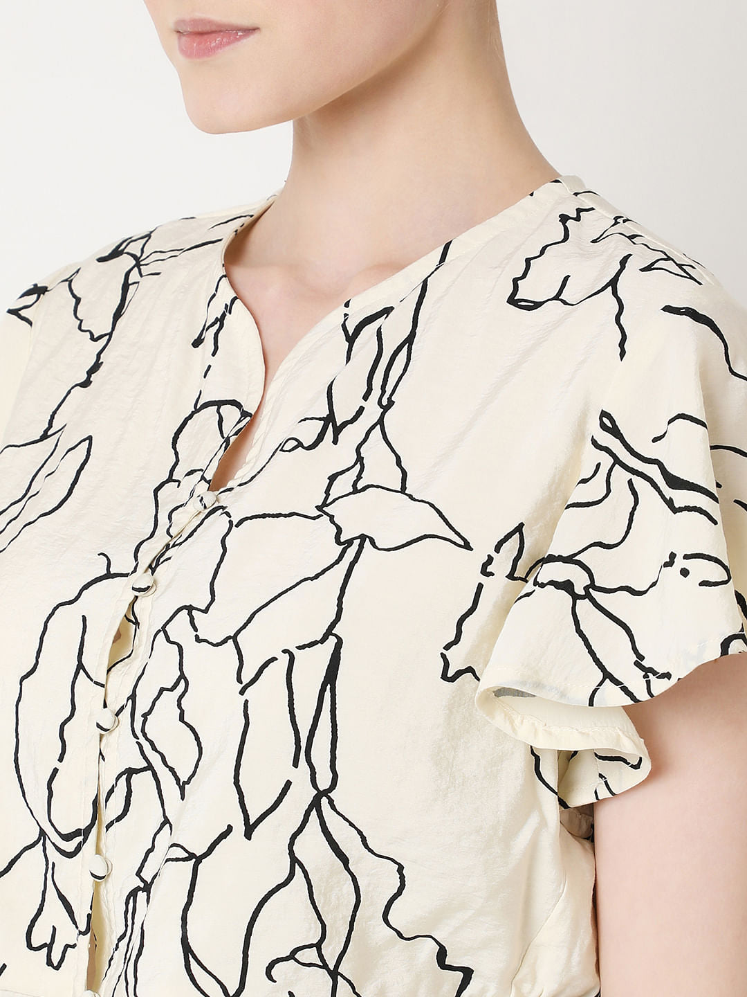 White Printed Peplum Top