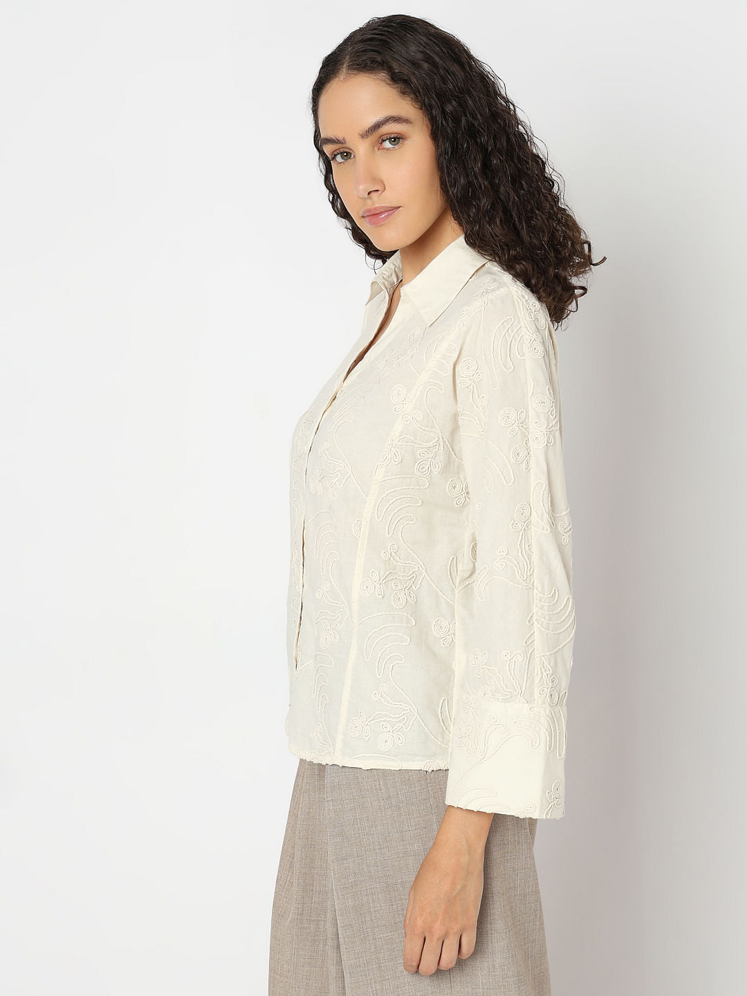 Off-White Embroidered Cotton Shirt