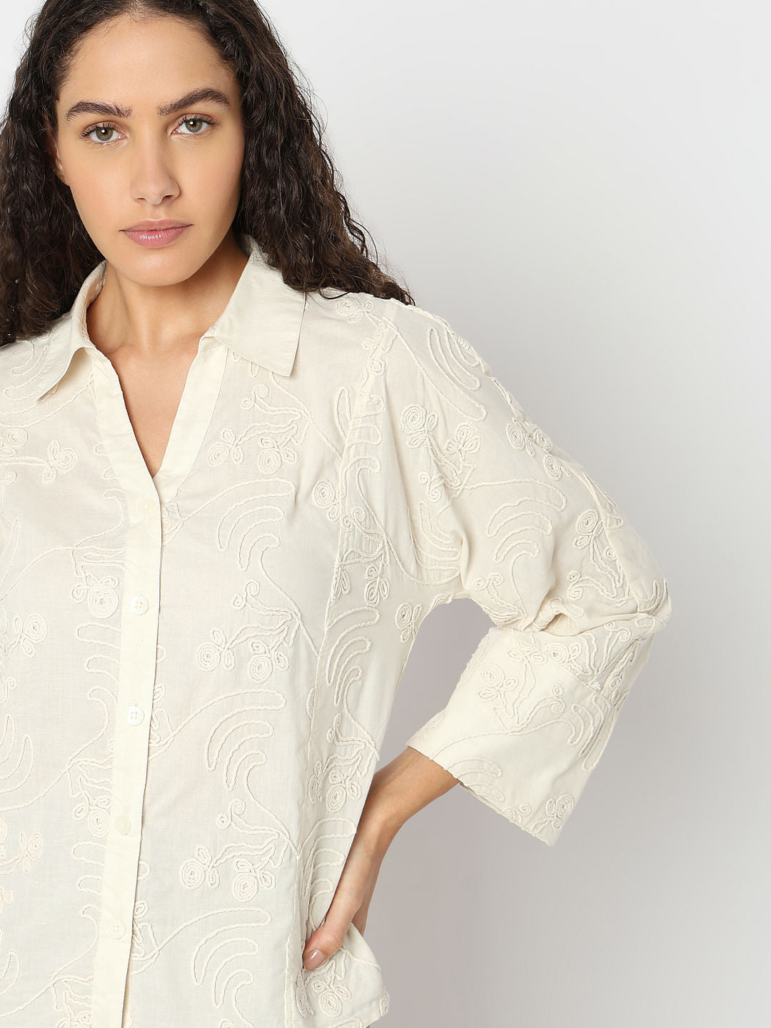 Off-White Embroidered Cotton Shirt