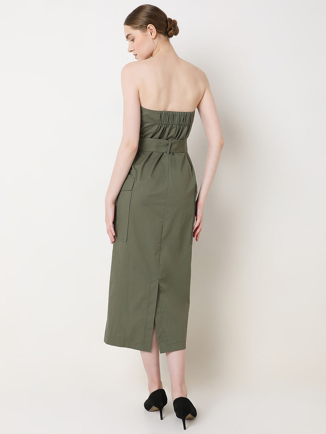 Olive Green Tube Midi Dress