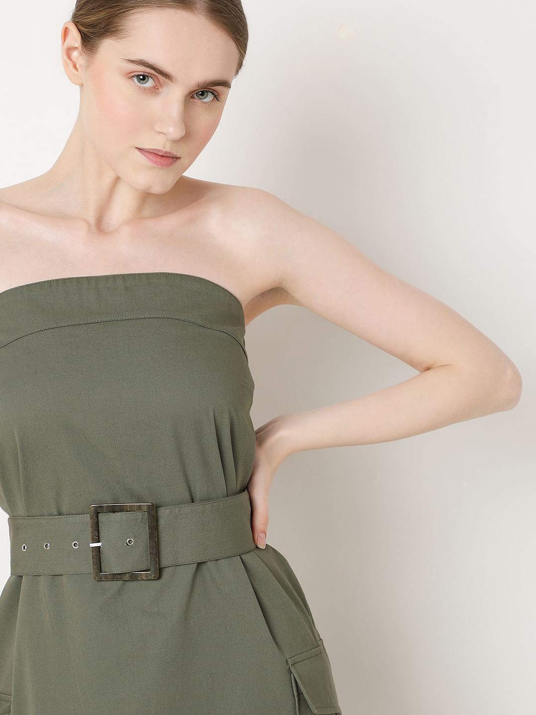 Olive Green Tube Midi Dress