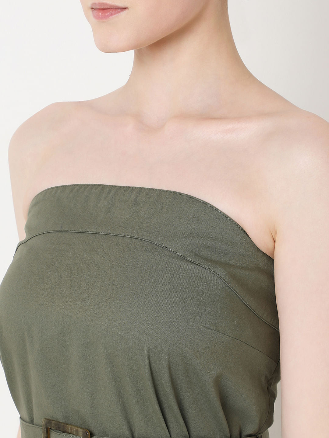 Olive Green Tube Midi Dress