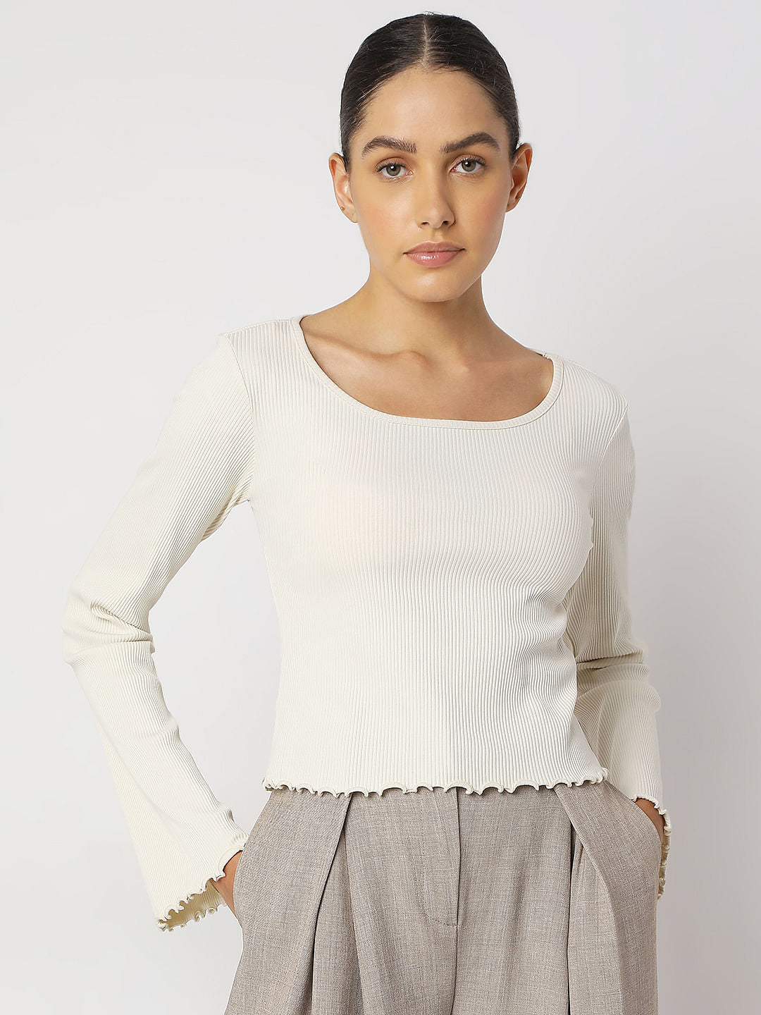 Off-White Ribbed Knitted Top
