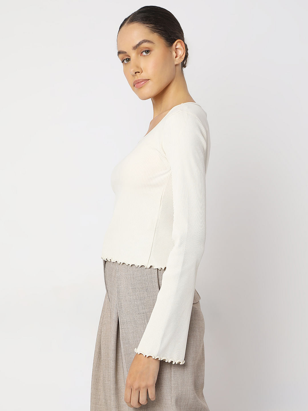 Off-White Ribbed Knitted Top