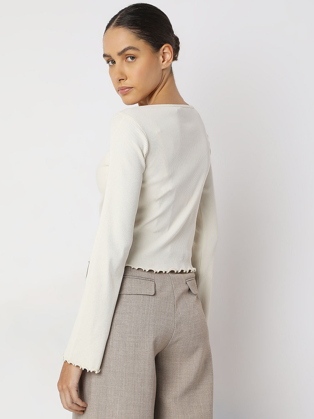 Off-White Ribbed Knitted Top