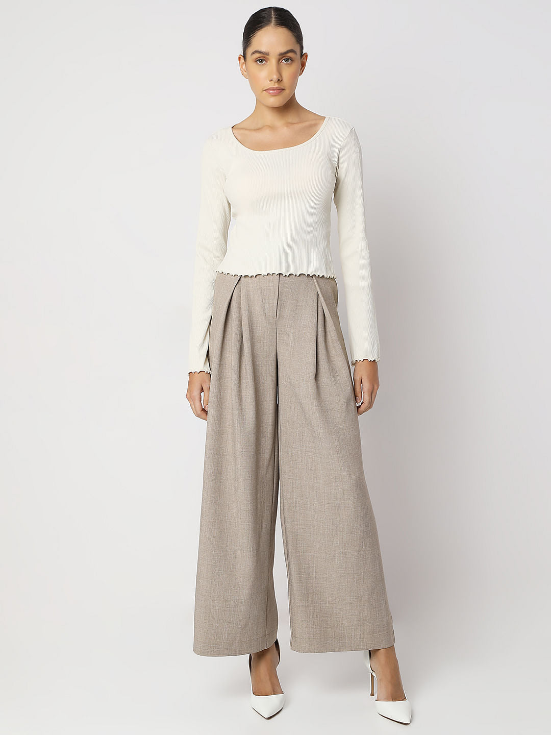 Off-White Ribbed Knitted Top