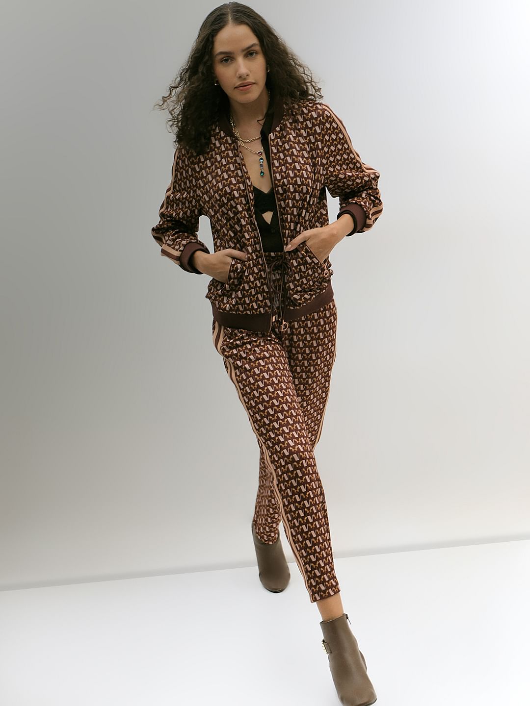 Brown Abstract Print Co-Ord Set Jacket