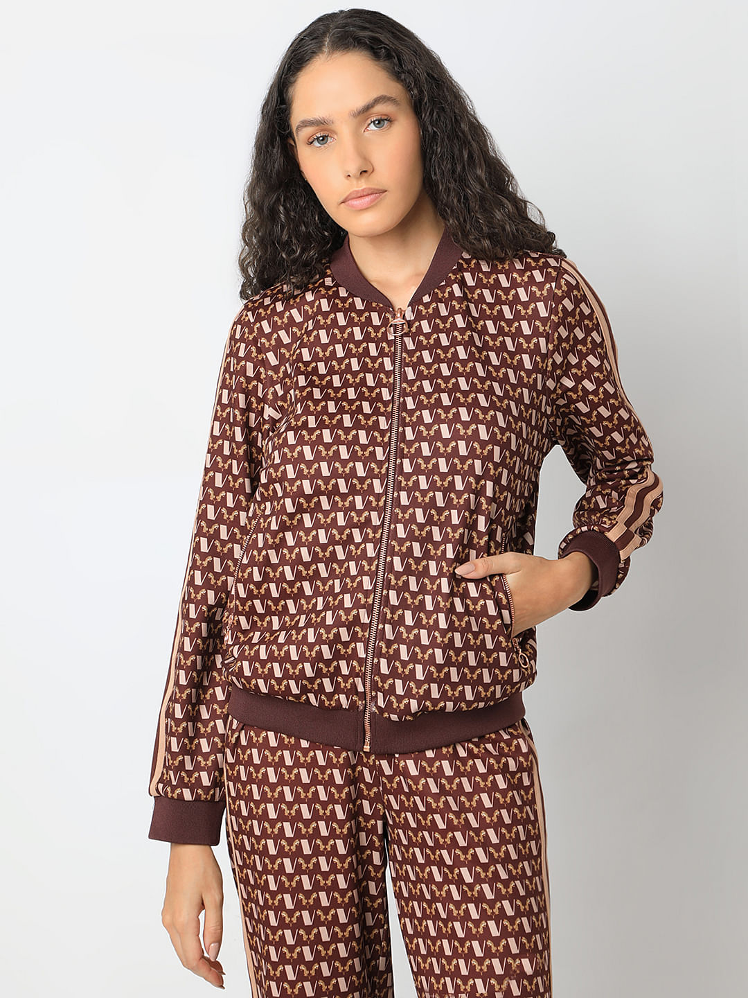 Brown Abstract Print Co-Ord Set Jacket