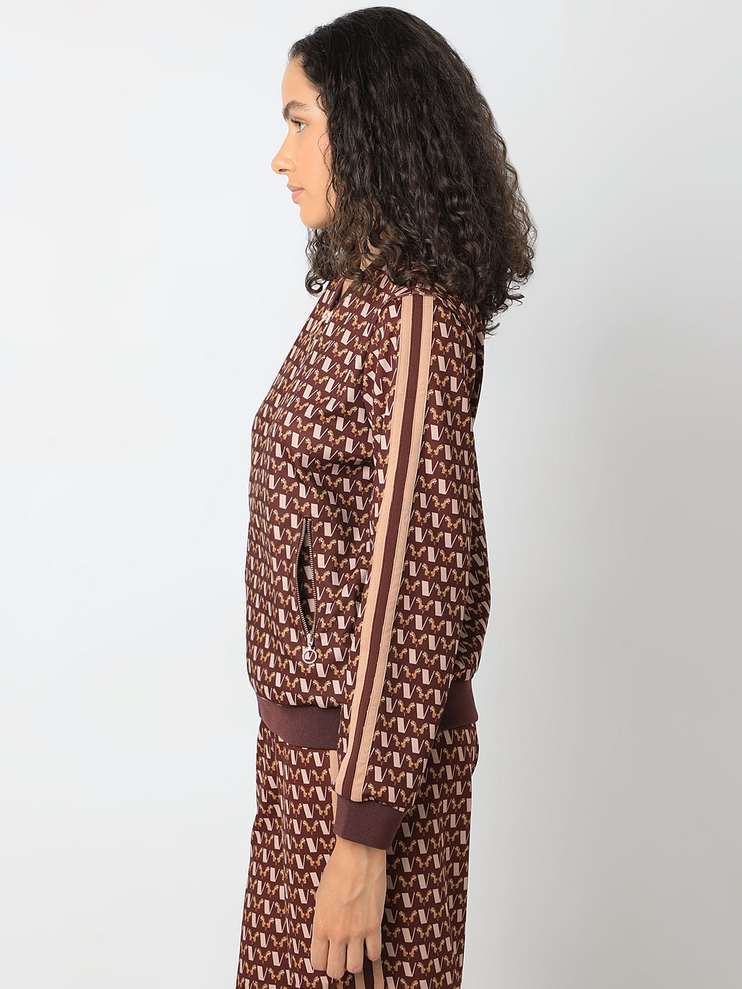 Brown Abstract Print Co-Ord Set Jacket