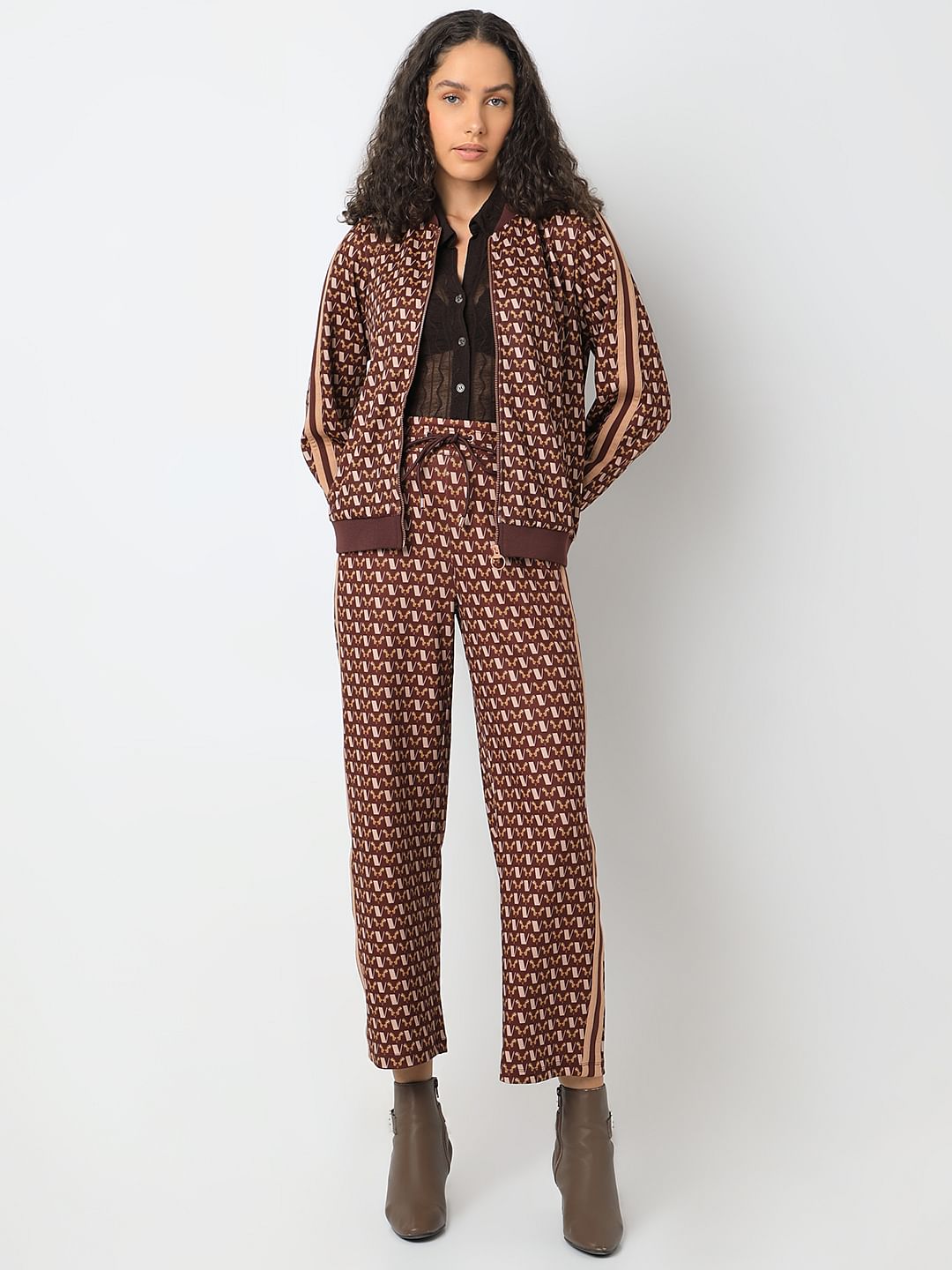 Brown Abstract Print Co-Ord Set Jacket
