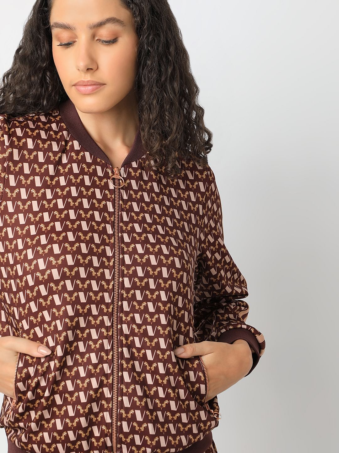 Brown Abstract Print Co-Ord Set Jacket