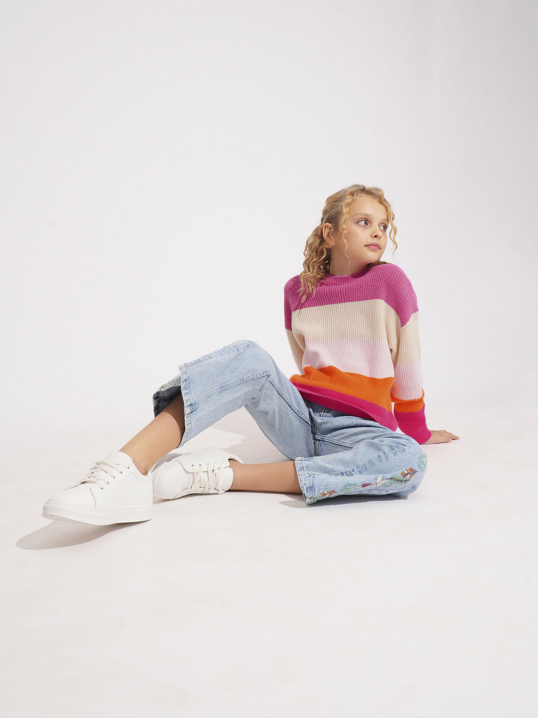 Girls Pink Colourblocked Pullover