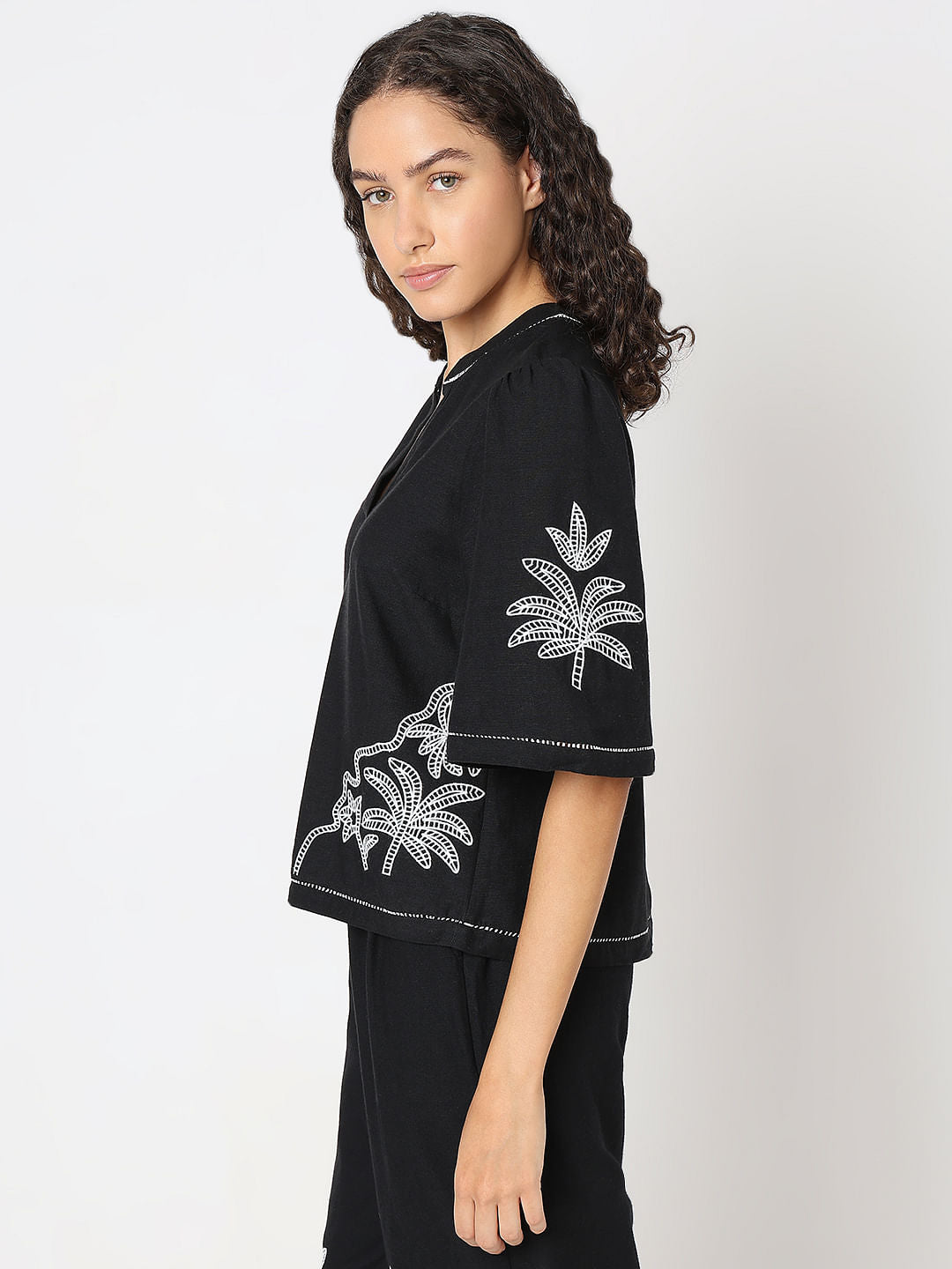 Black Embroidered Co-Ord Set Top