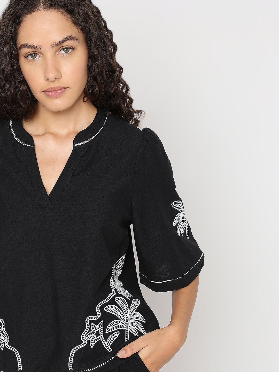 Black Embroidered Co-Ord Set Top