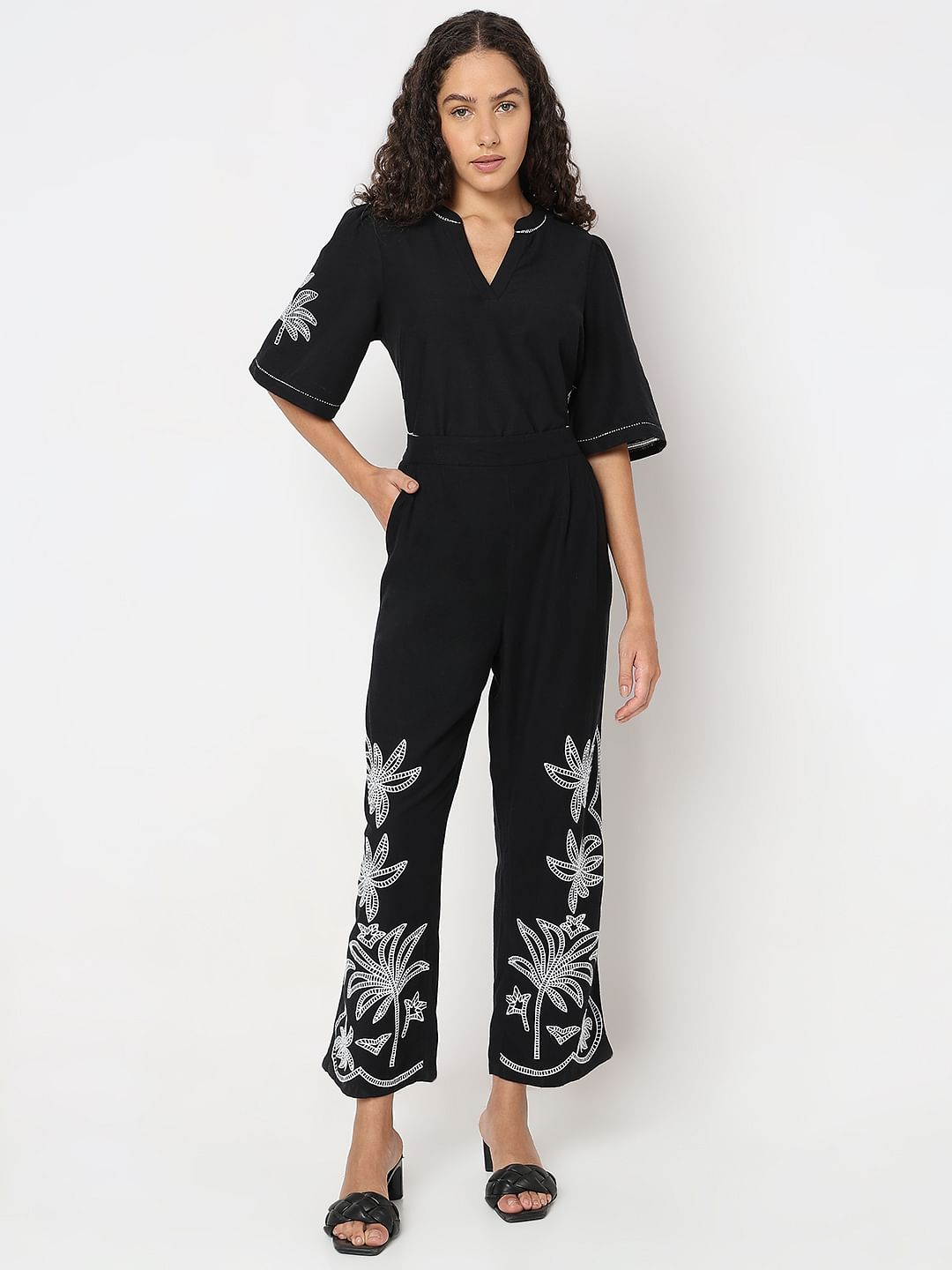 Black Embroidered Co-Ord Set Pants