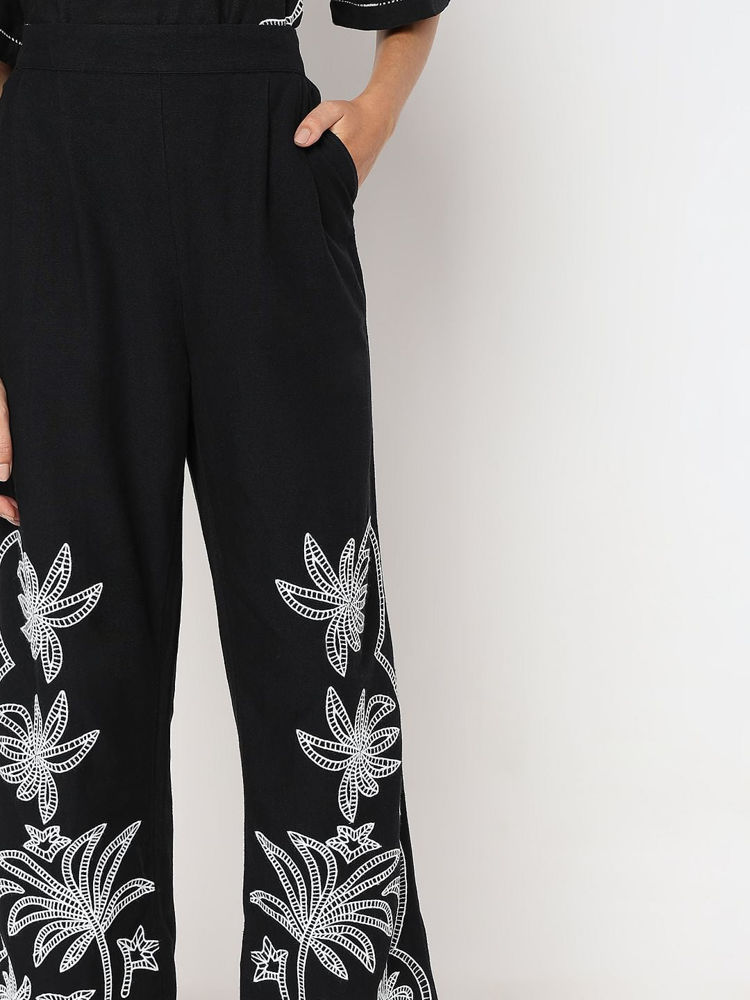Black Embroidered Co-Ord Set Pants