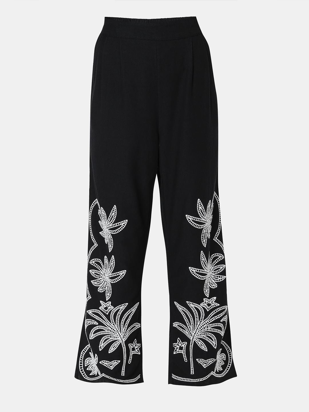 Black Embroidered Co-Ord Set Pants