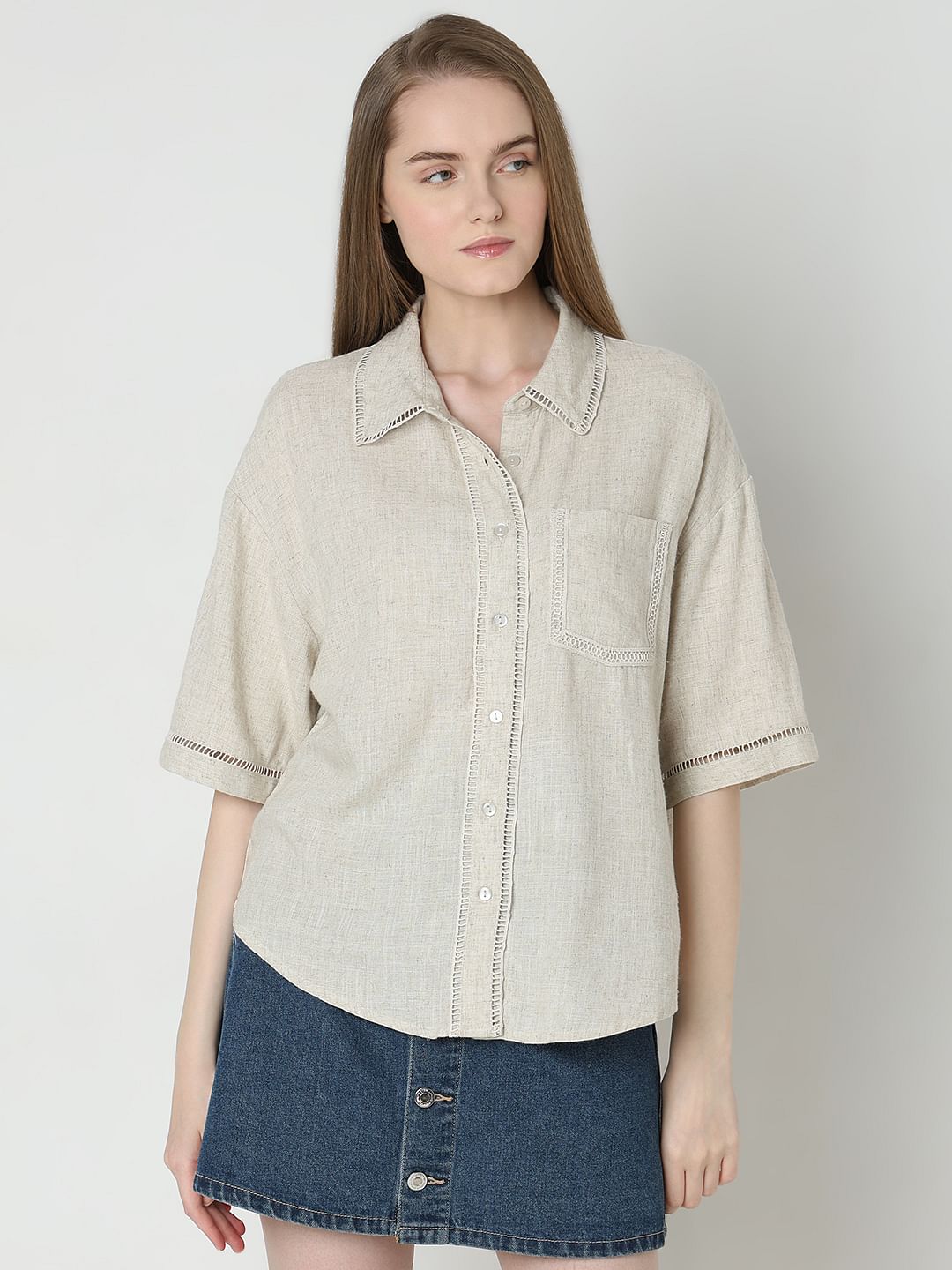 Dark Beige Drop Shoulder Shirt