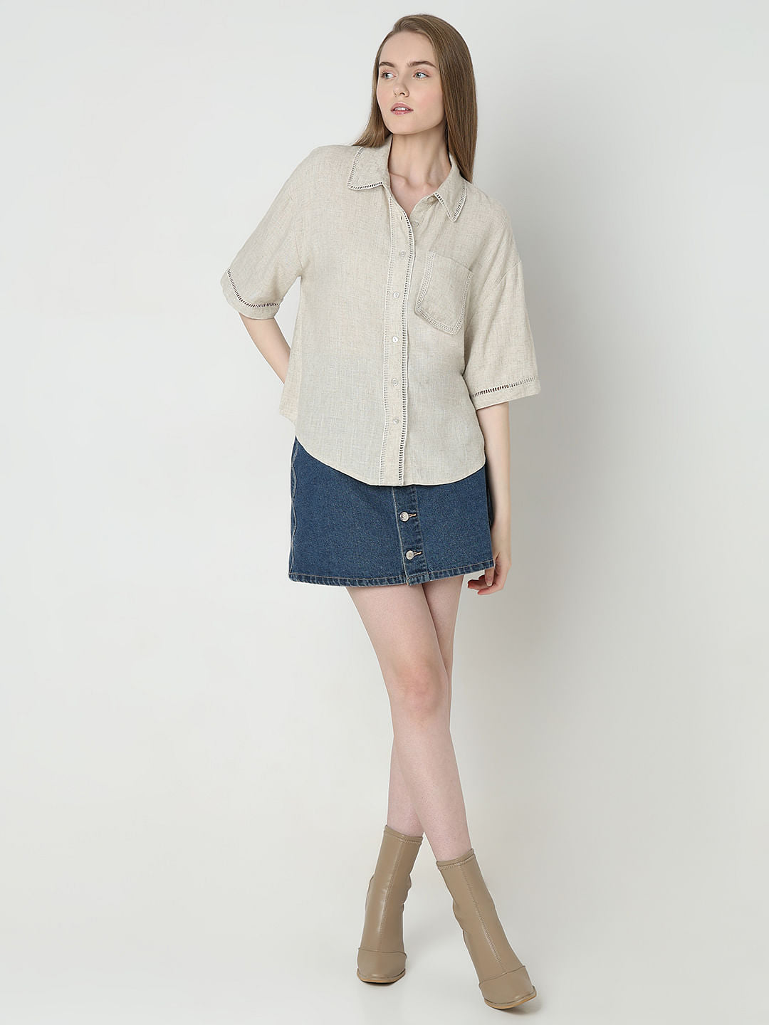 Dark Beige Drop Shoulder Shirt