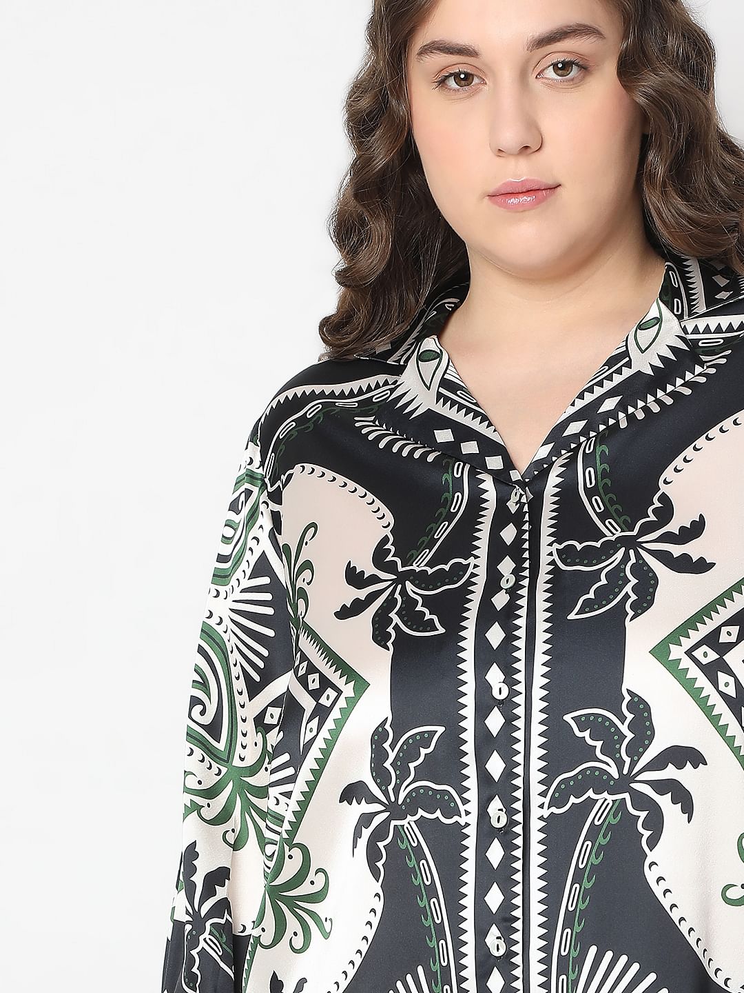 Curve Black Printed Co-Ord Set Shirt