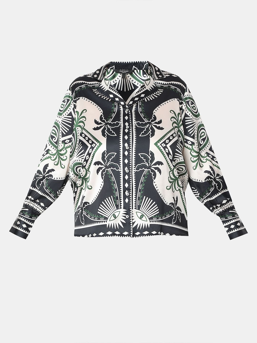 Curve Black Printed Co-Ord Set Shirt