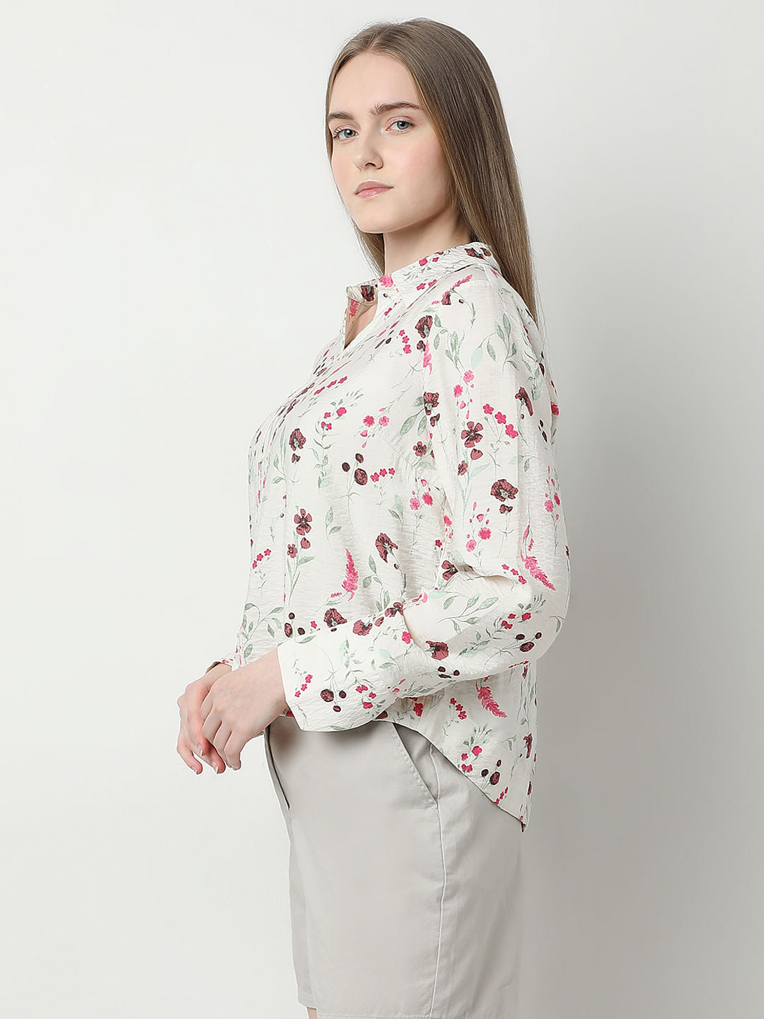 Beige Floral Print Shirt