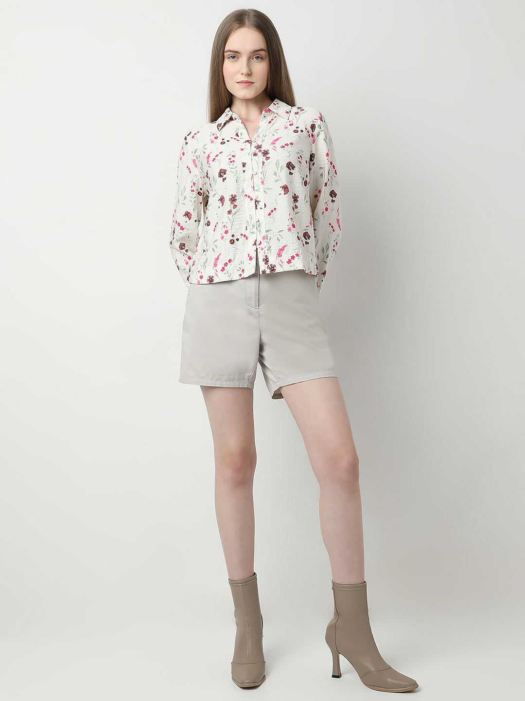 Beige Floral Print Shirt