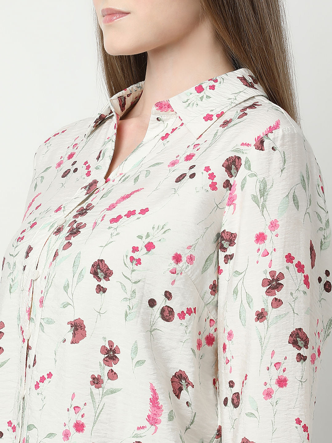 Beige Floral Print Shirt