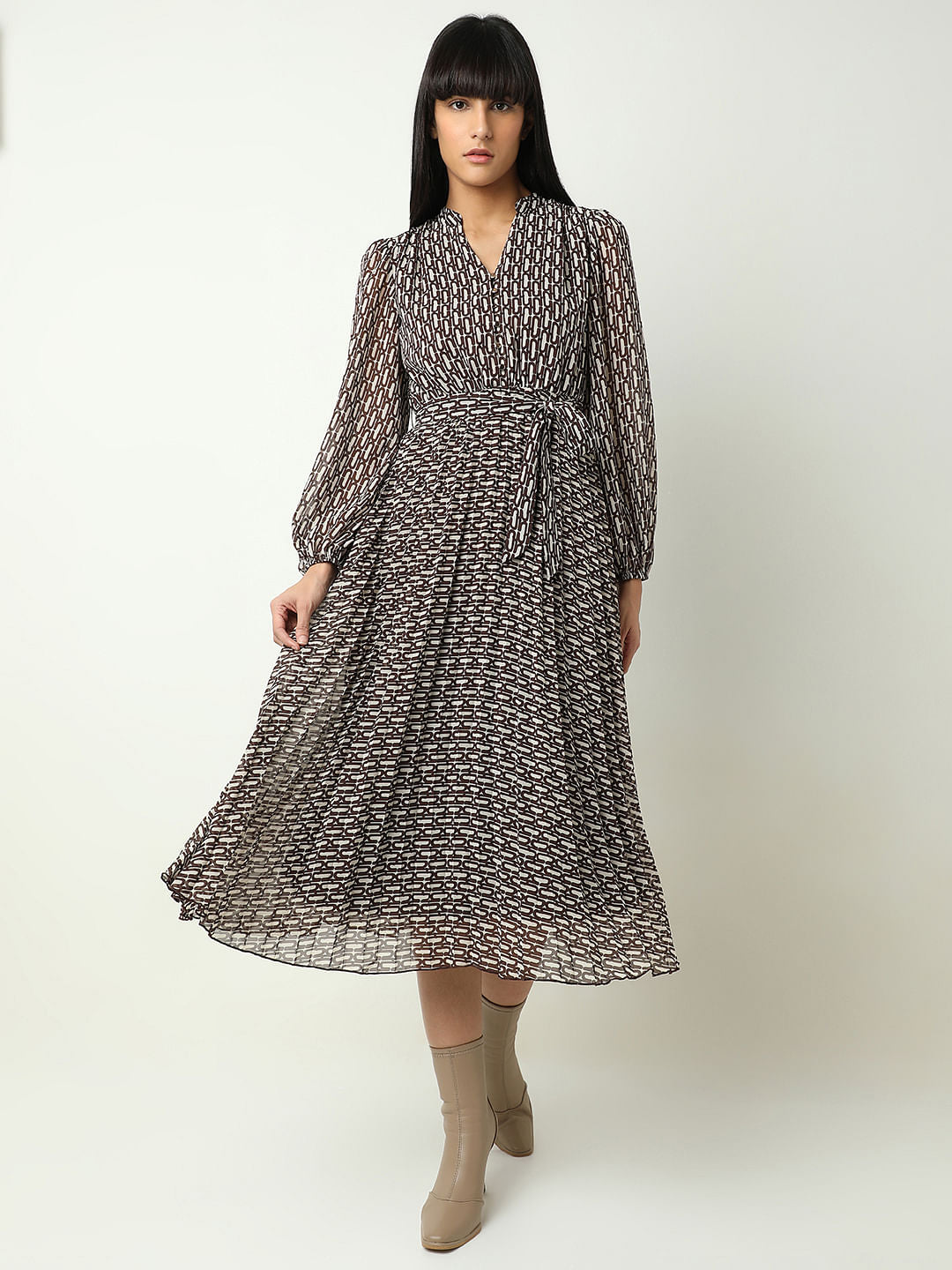 Black Printed Midi Dress