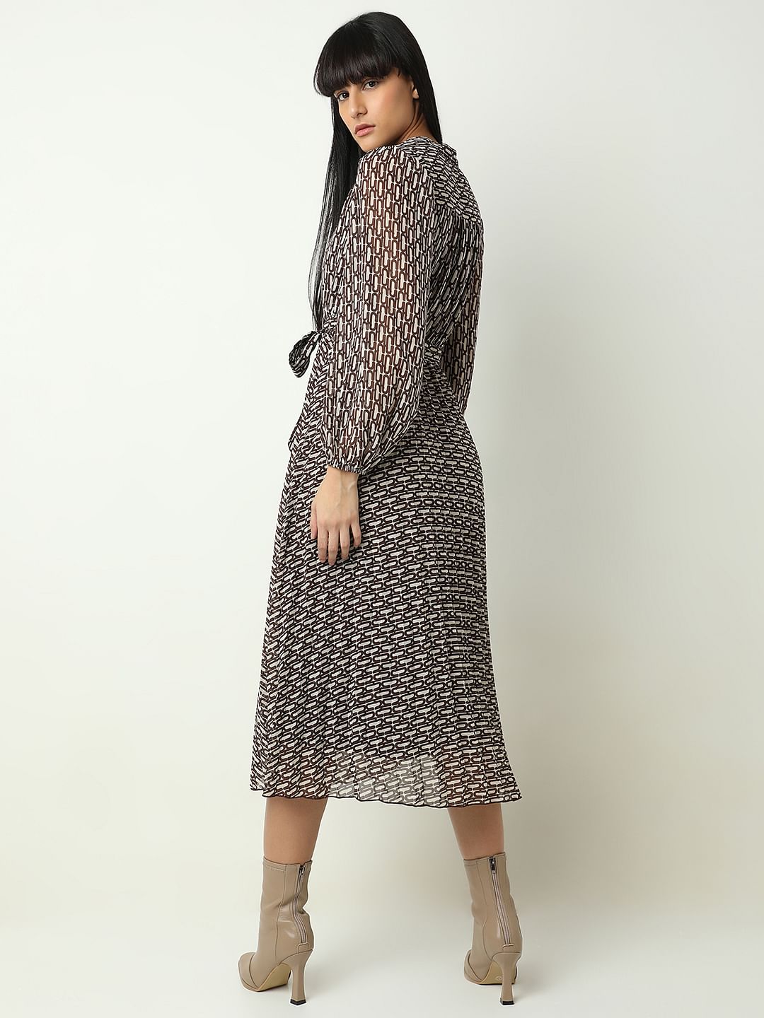 Black Printed Midi Dress