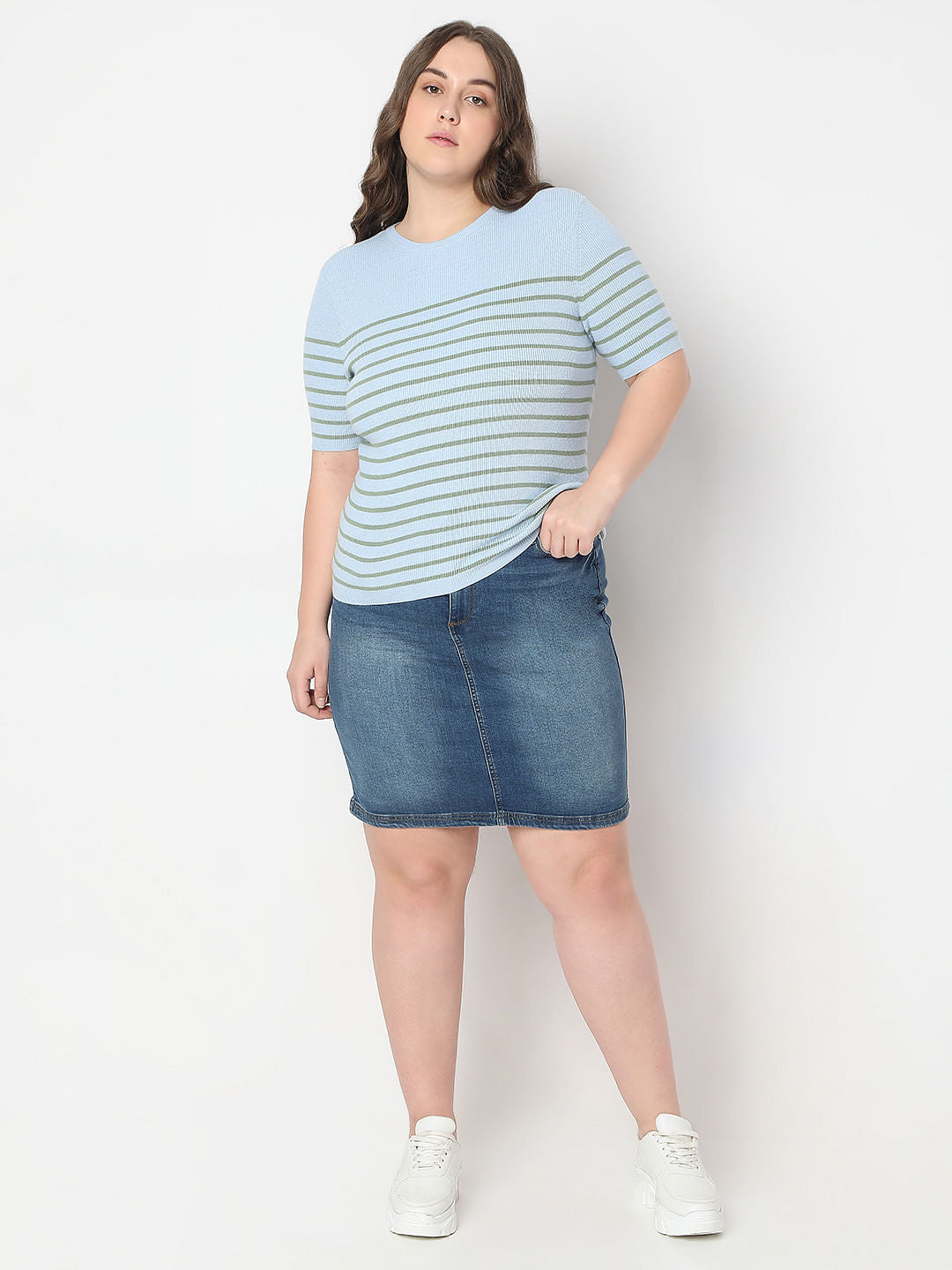 Curve Blue Short Sleeves Top