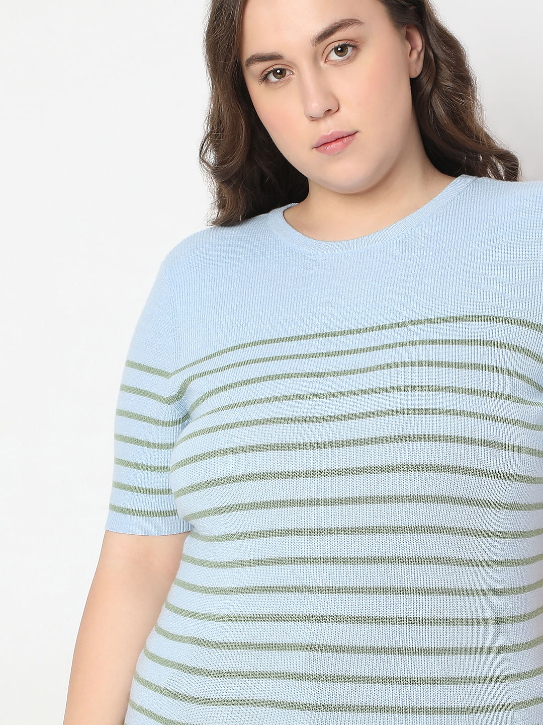 Curve Blue Short Sleeves Top