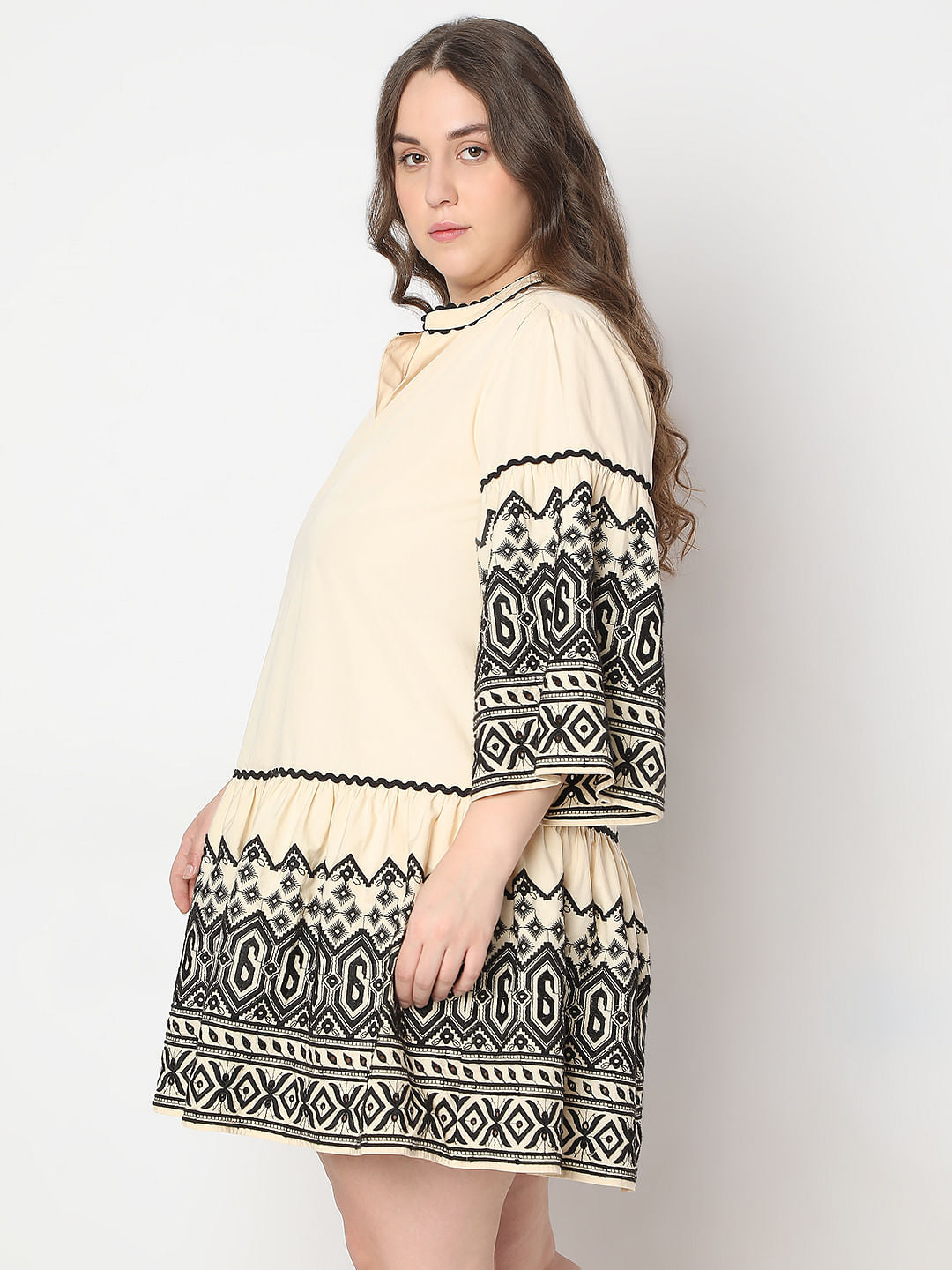 Curve Beige Printed Shift Dress