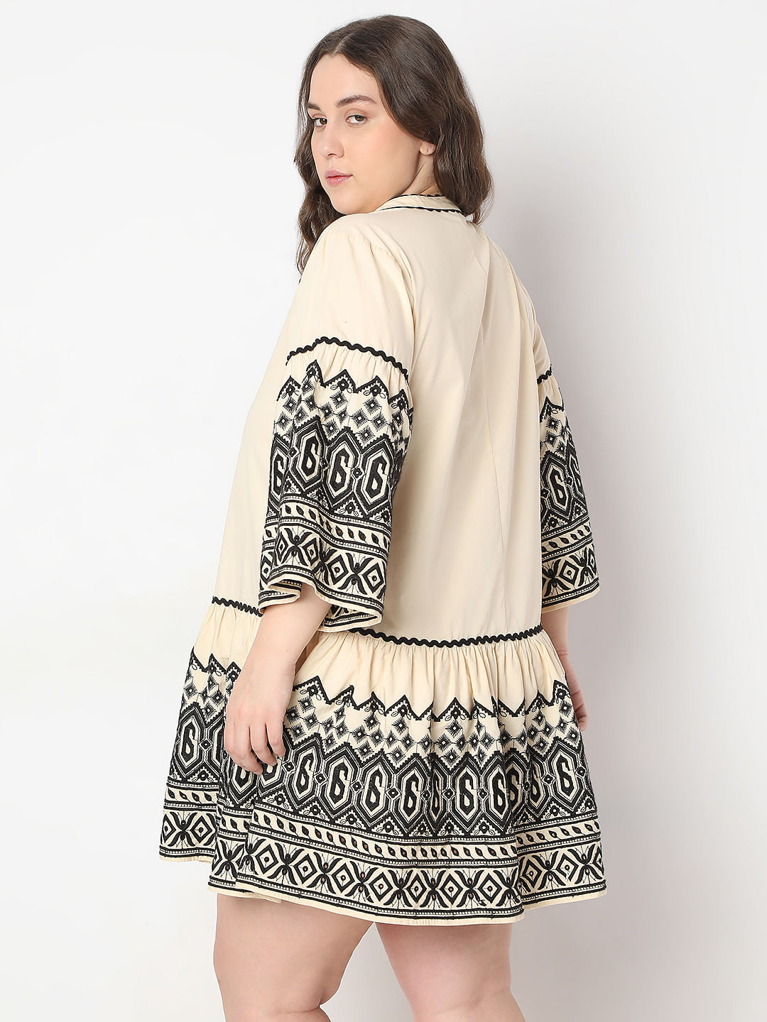 Curve Beige Printed Shift Dress