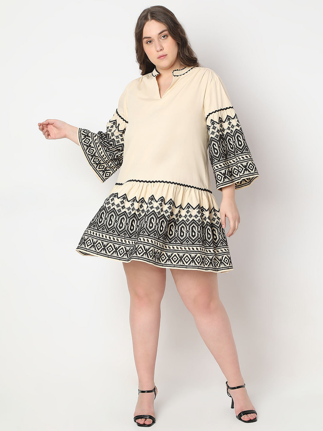 Curve Beige Printed Shift Dress