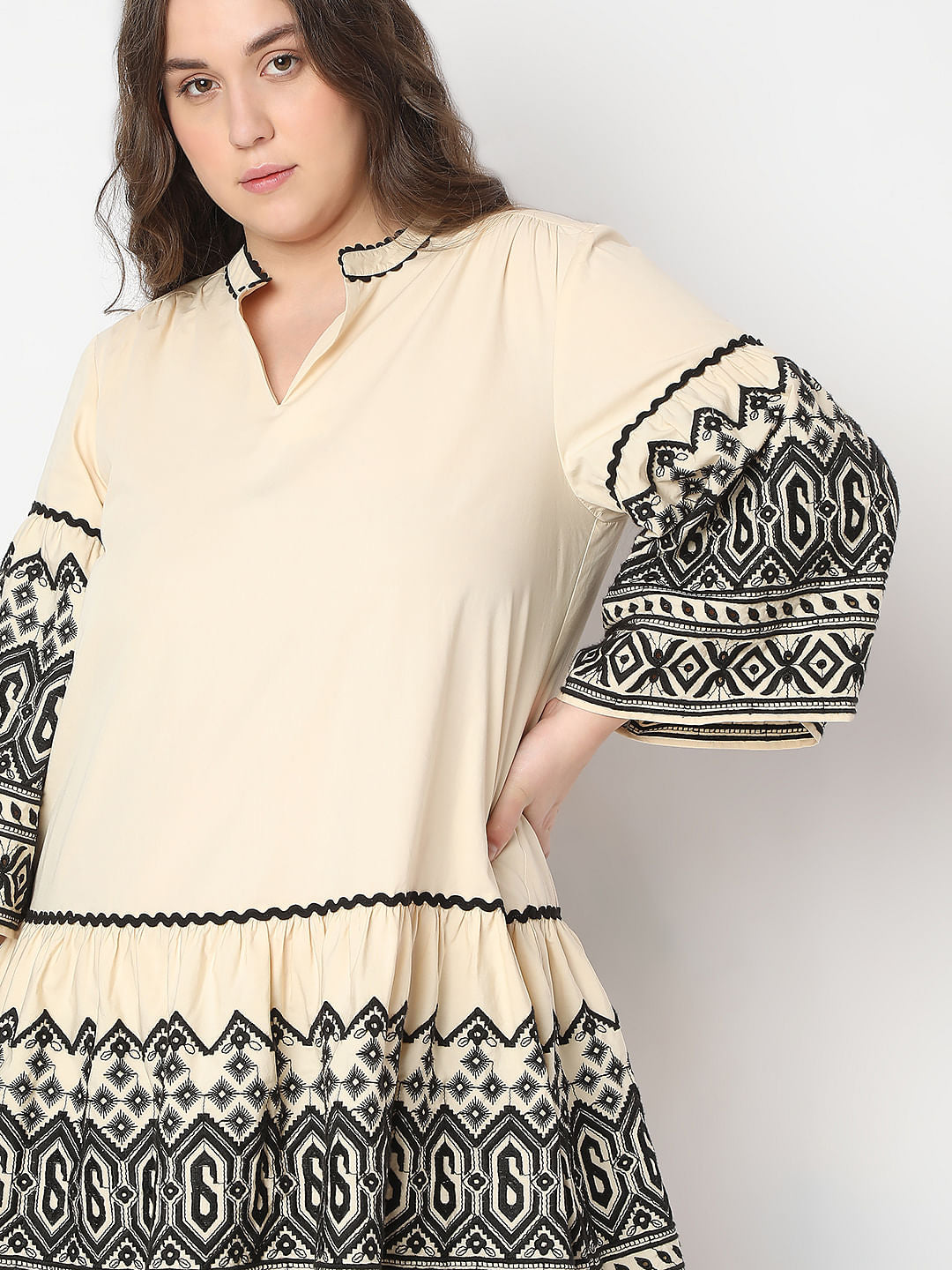 Curve Beige Printed Shift Dress