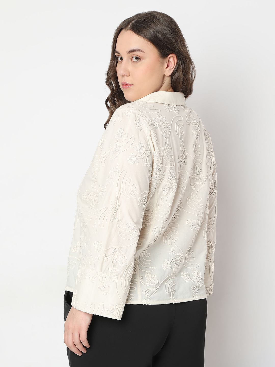 Curve Off-White Cording Detail Cotton Shirt