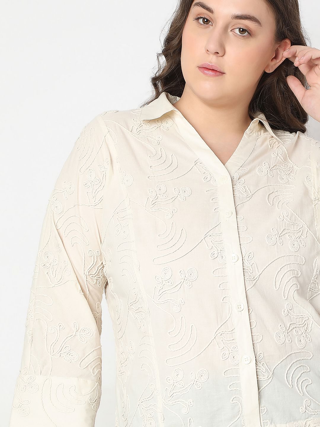Curve Off-White Cording Detail Cotton Shirt