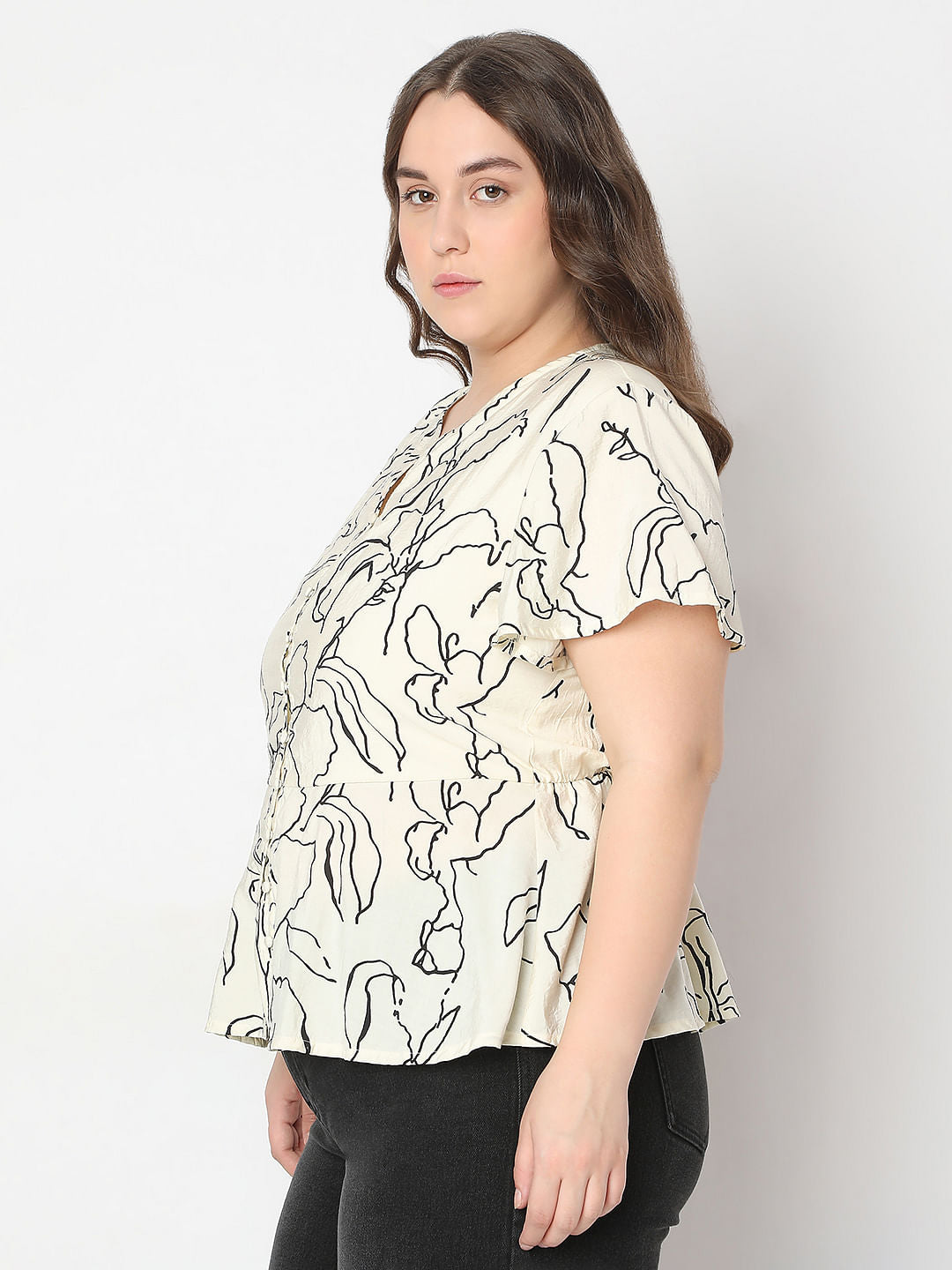 Curve Off-White Printed Peplum Top