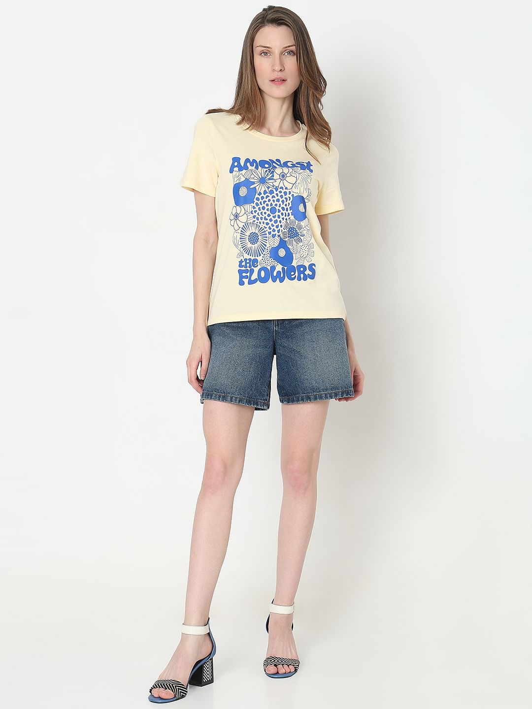 Yellow Graphic Print Cotton T-Shirt