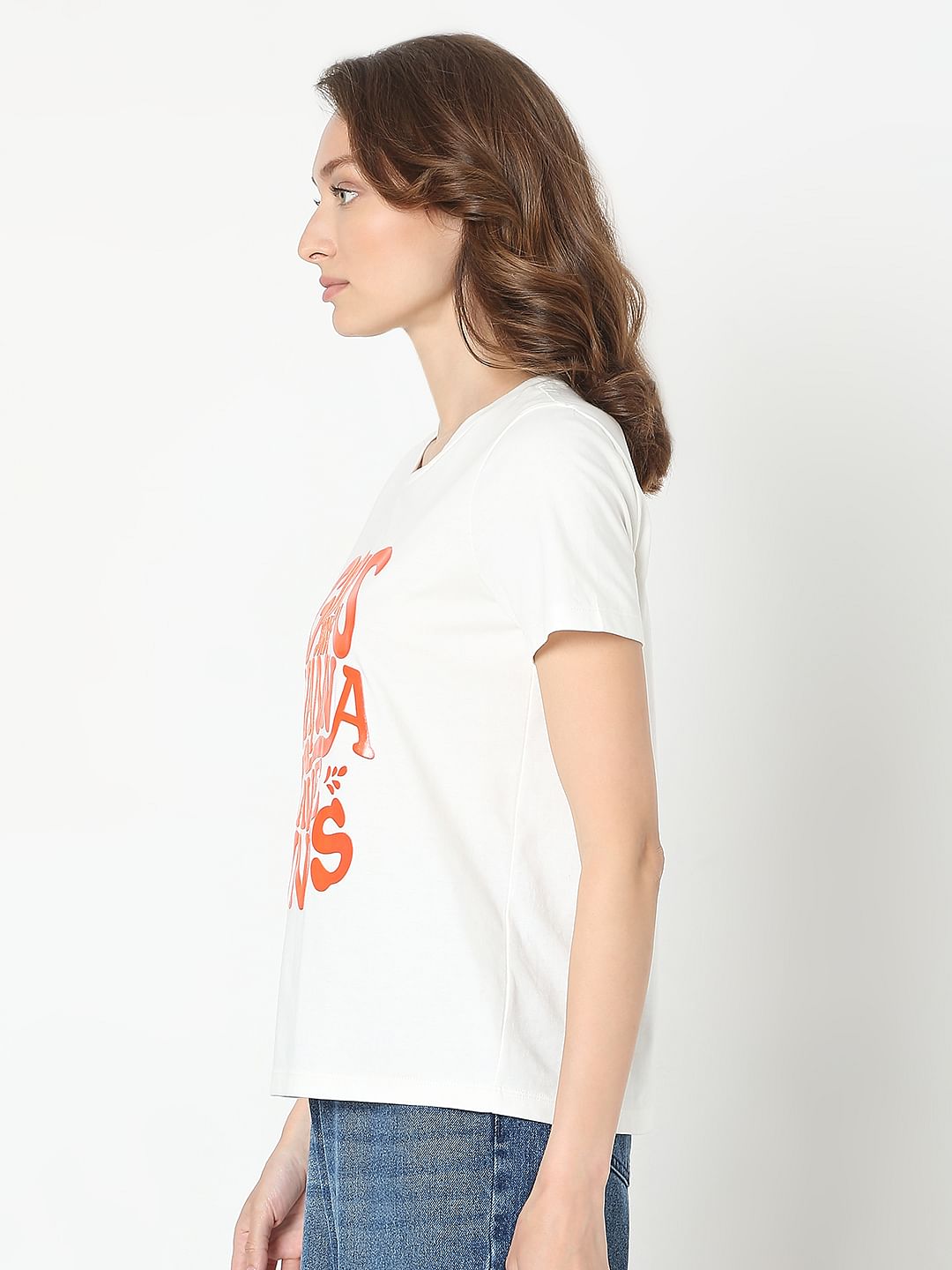 White Typographic Print T-Shirt