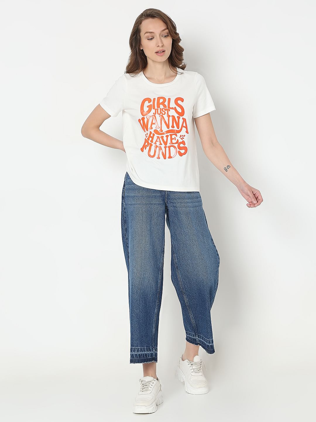White Typographic Print T-Shirt