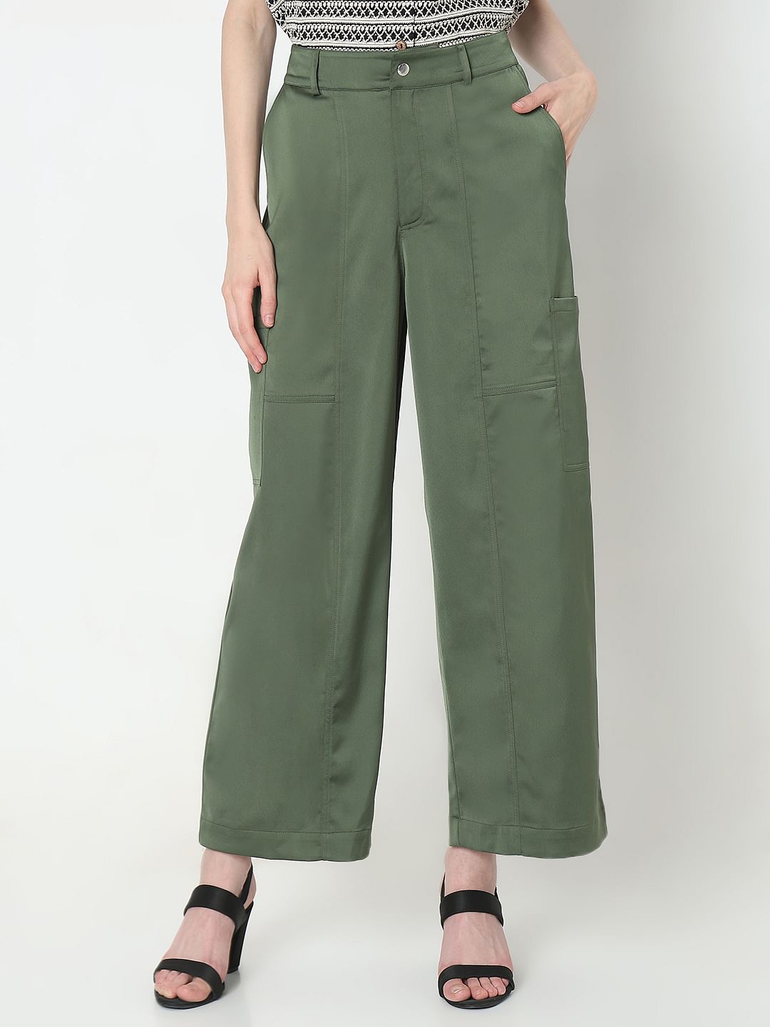 Green Mid Rise Cargo Pants