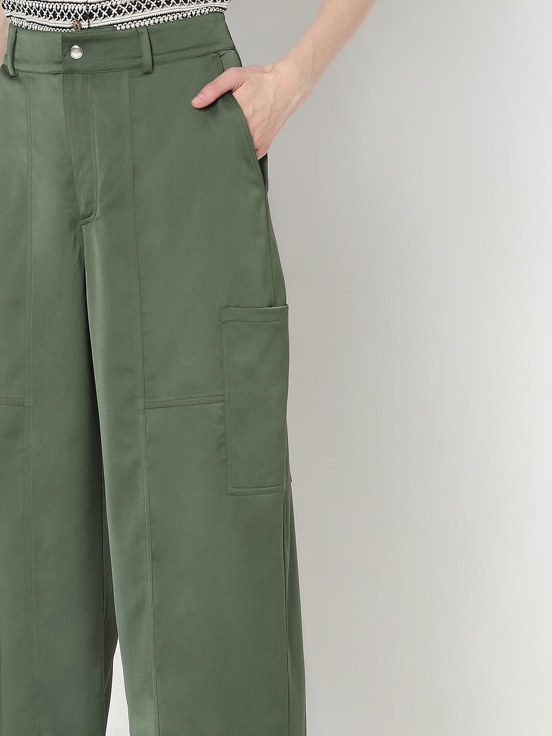 Green Mid Rise Cargo Pants