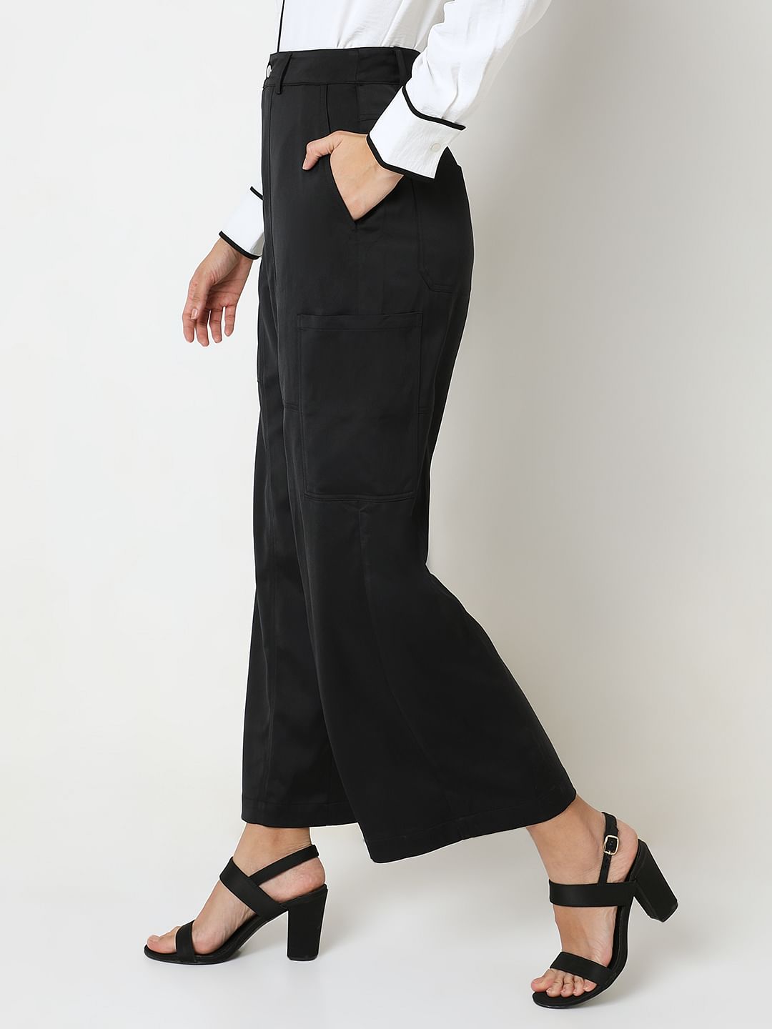 Black Straight Fit Cargo Pants