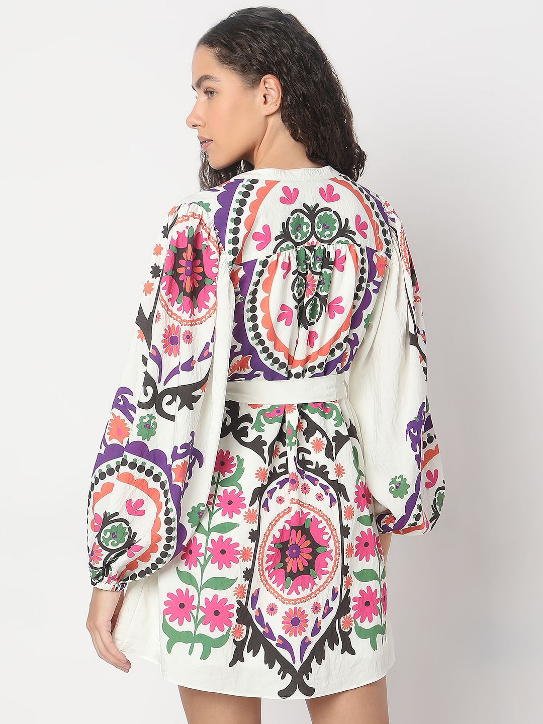 Beige Floral Print Short Dress