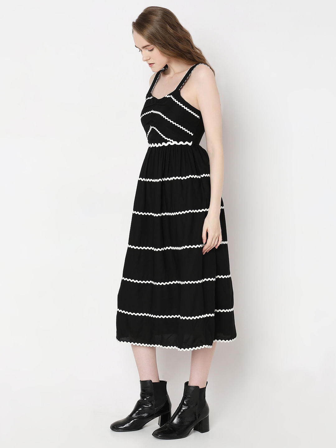 Black Embroidered Midi Dress