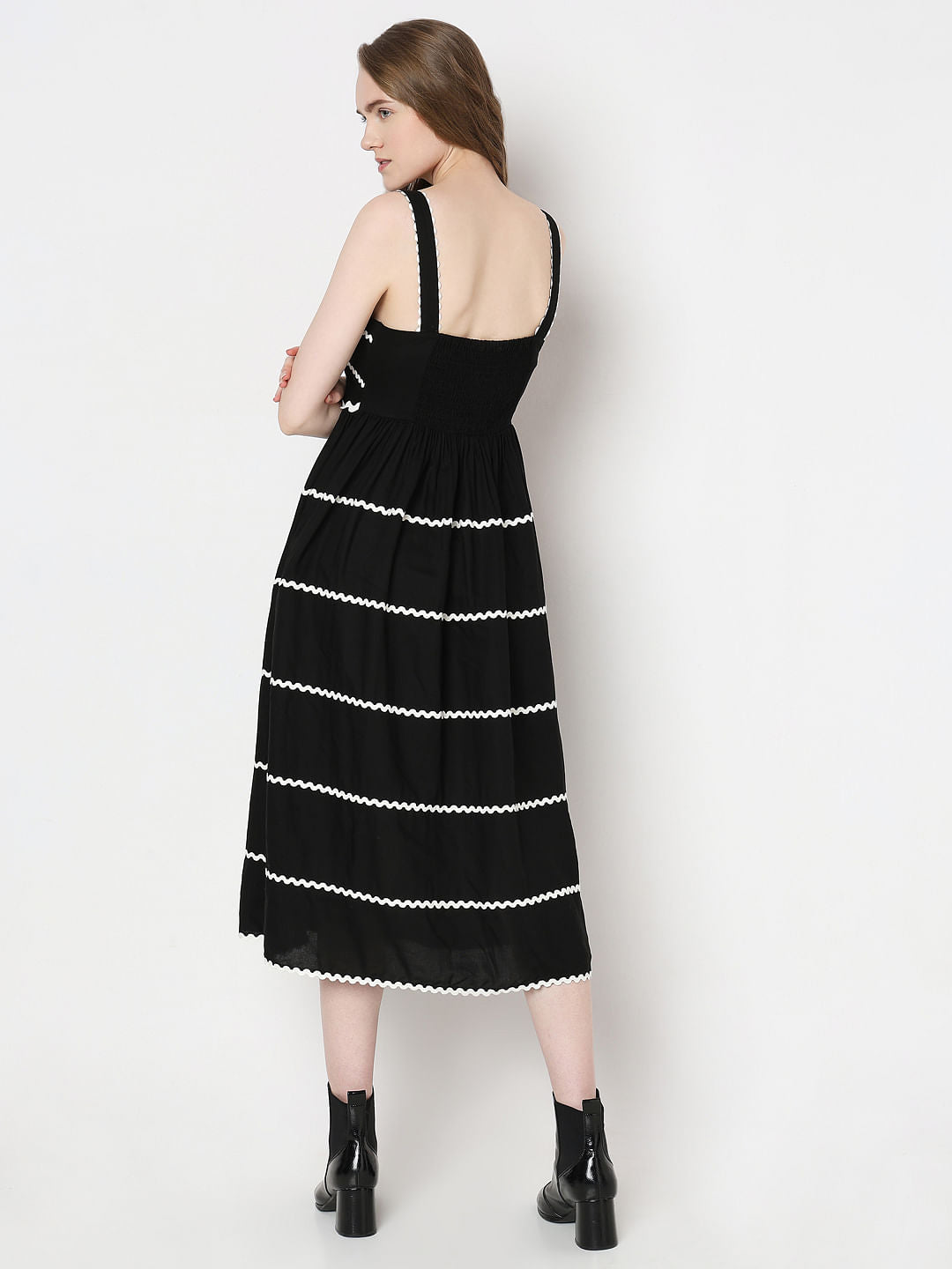 Black Embroidered Midi Dress
