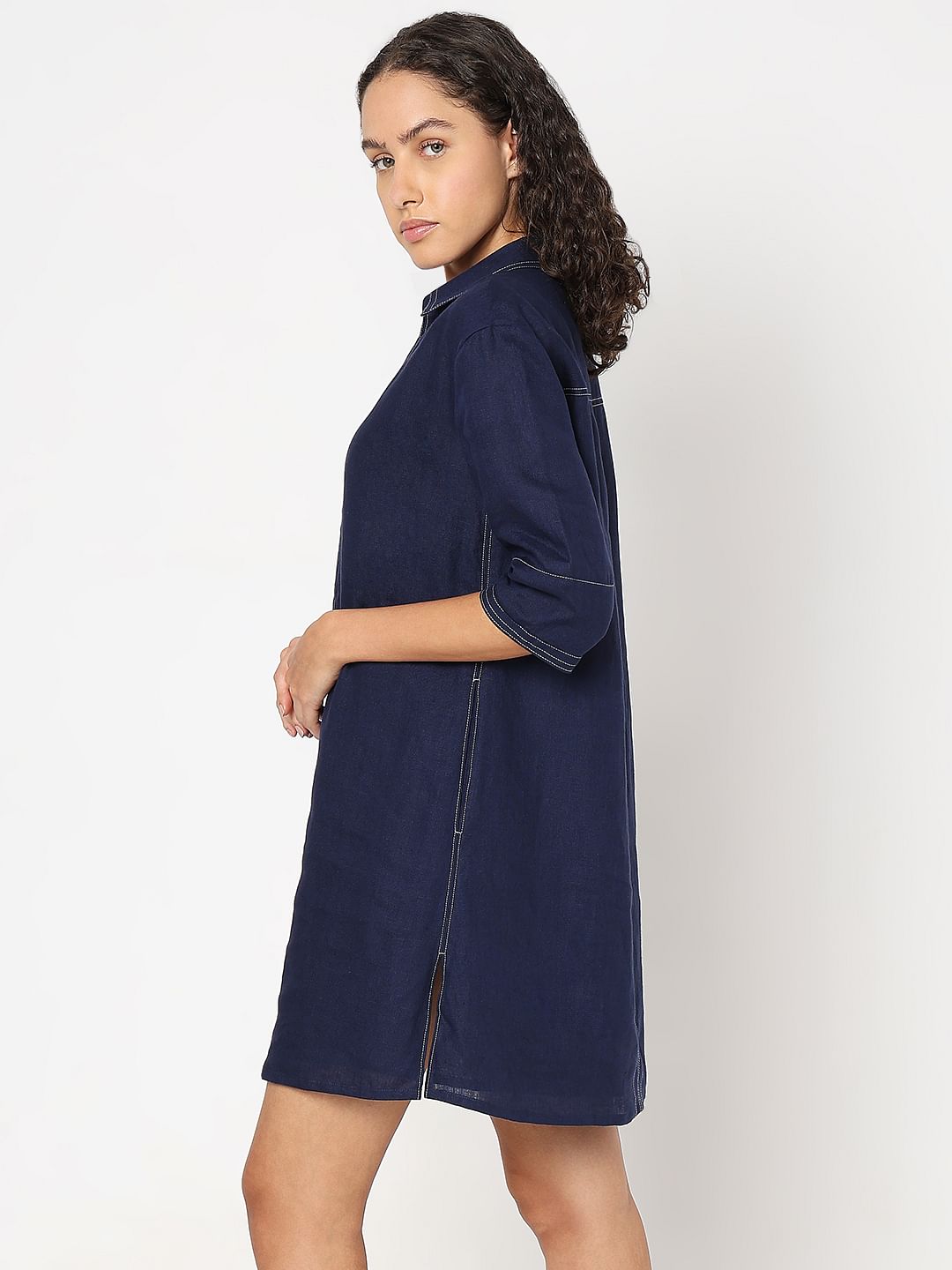 Blue V-Neck Shift Dress